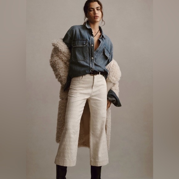 NWT Anthro Pilcro The Skipper High-Rise Crop Wide-Leg Jeans 28 Cream Houndstooth - Picture 1 of 12